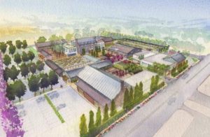 An artist's rendering of preliminary plans for Urban Outfitters' $100 million Devon Yard complex, as viewed from the northeast. (Image courtesy of Urban Outfitters)