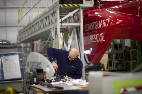 Aircraft technician assembles an S-92A helicopter ordered by the coastguard at Sikorsky Global Helicopters in Coatesville (Photo courtesy of Reuters)