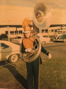 Playing the sousaphone in the DHS Marching Band. (circa 1969)