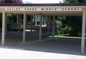The entrance to Valley Forge Middle School.