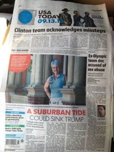 West Chester Mayor Carolyn Committa on the front page of the USA Today--photo via Lani Frank on Facebook.