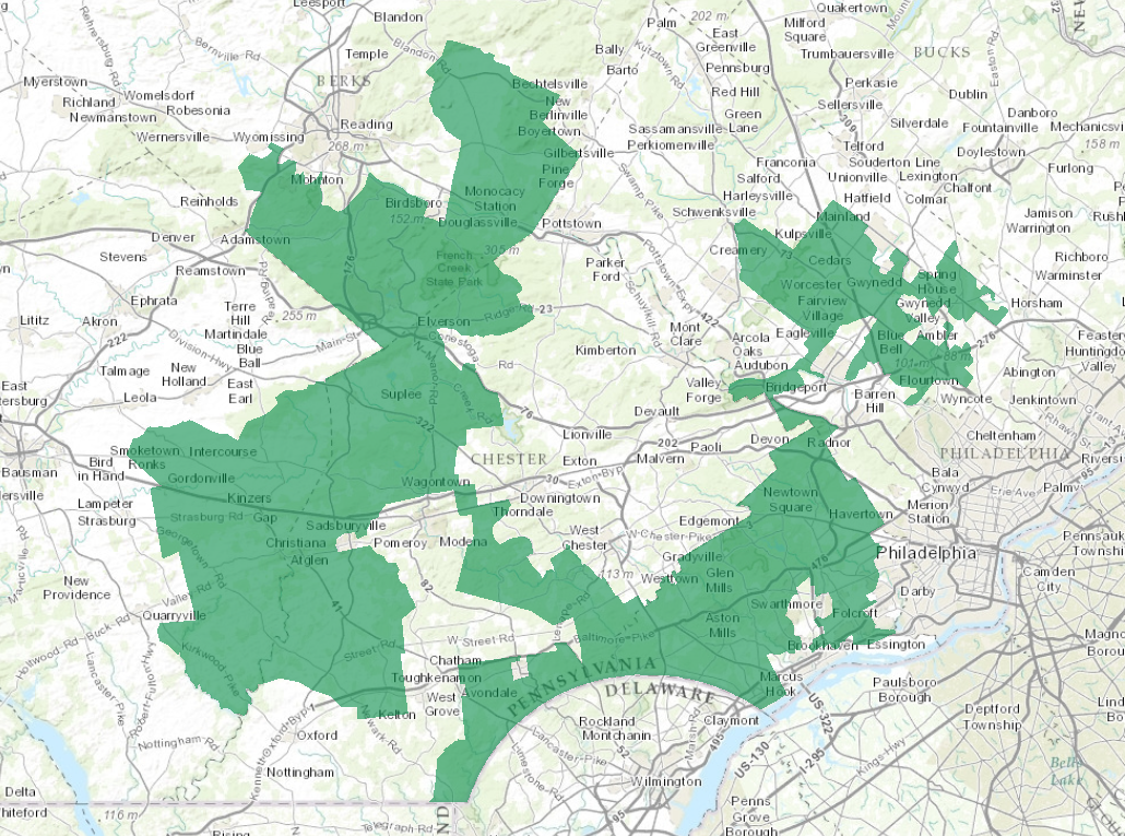 Map of Pennsylvania's Seventh District courtesy of National Atlas.