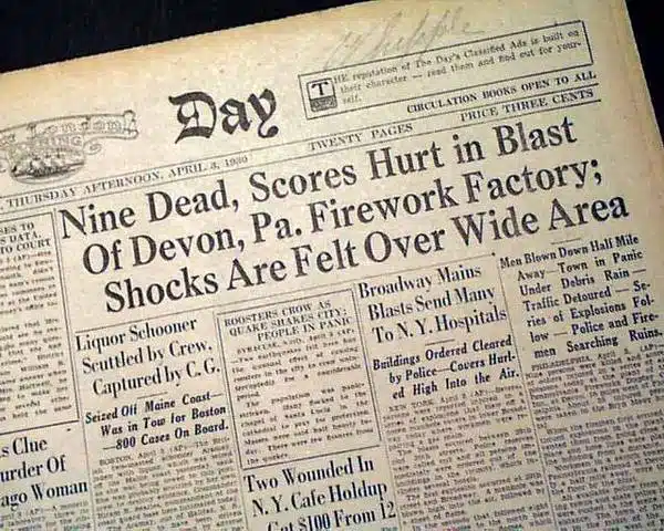 Historic Marker Placed on Site of April 2, 1930 Devon Fireworks Explosion