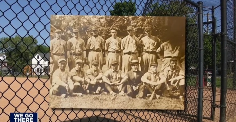 New York Yankees vintage 1920s team postcard superimposed over image of Upland Borough'sBristol Lord Field.