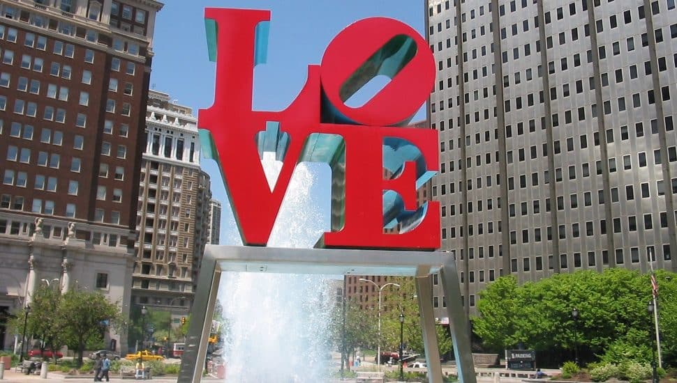 LOVE sculpture with fountain
