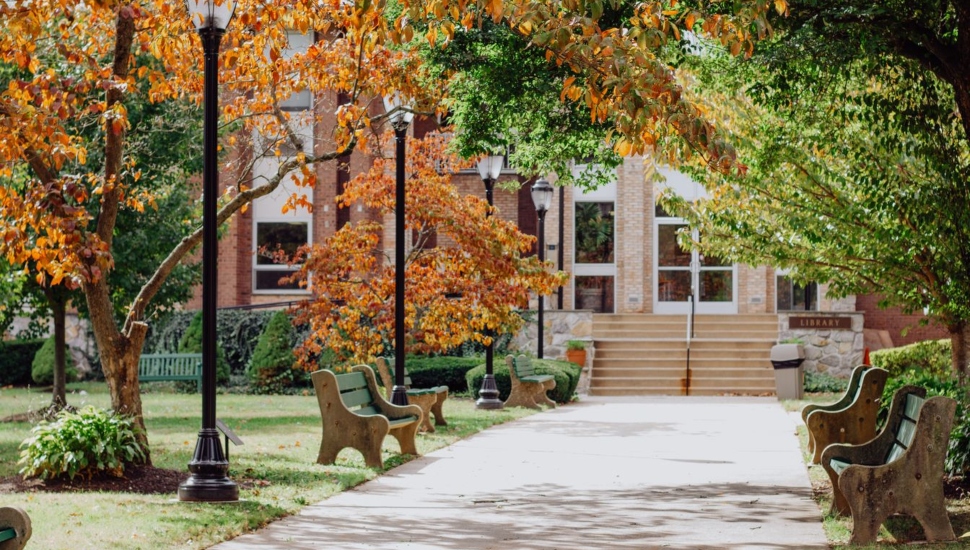 college campus in the fall