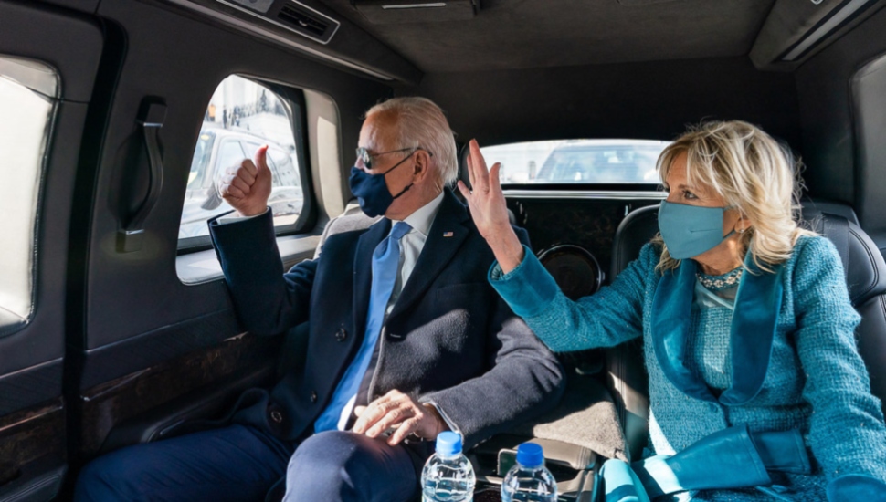 man and woman in limo