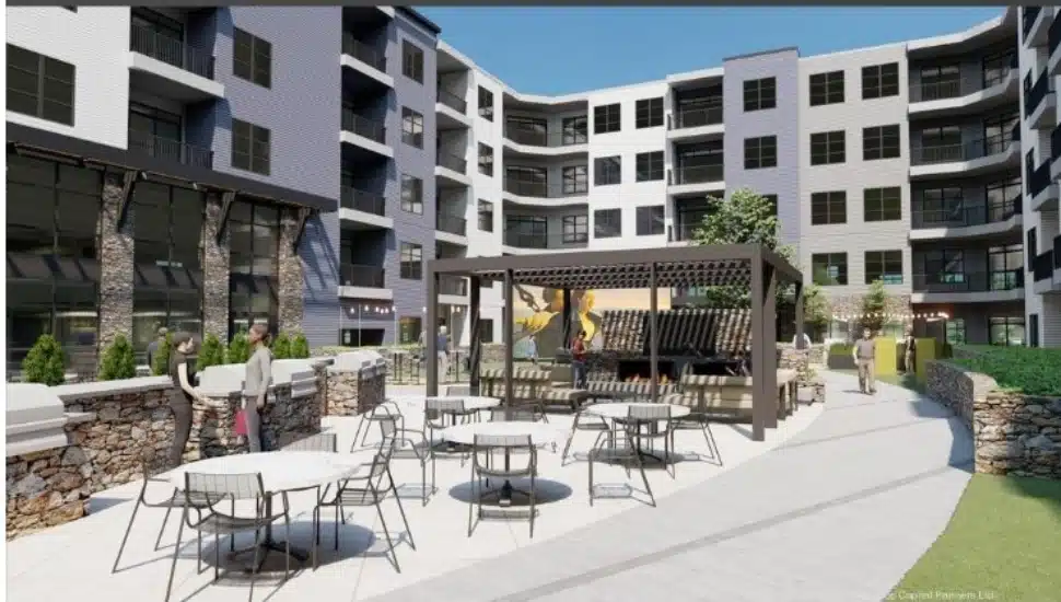 A rendering of the Harrison multifamily complex at the Ellis Preserve.