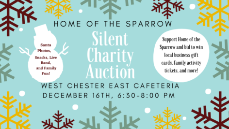 A flyer promoting a silent auction at East High School to benefit Home of the Sparrow