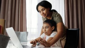 remote learning with mother and child