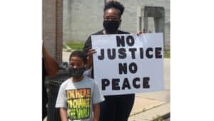 mother son peaceful protest