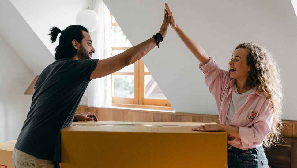 couple high five