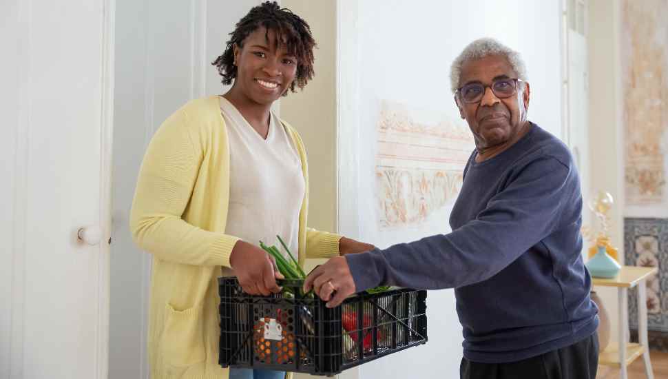 woman and man with basket