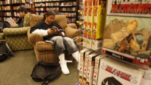 Teens read manga graphic novels at Barnes & Noble in 2007