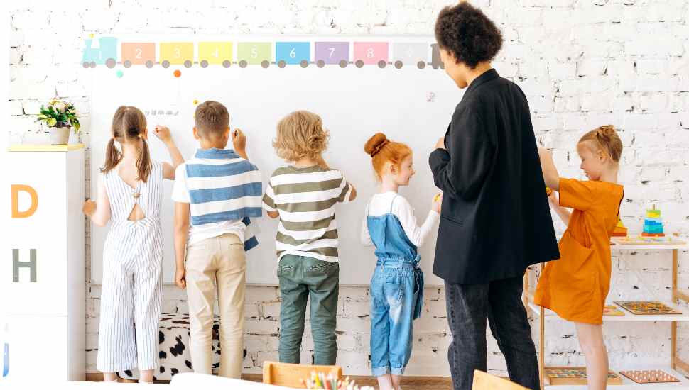 kids at a wall