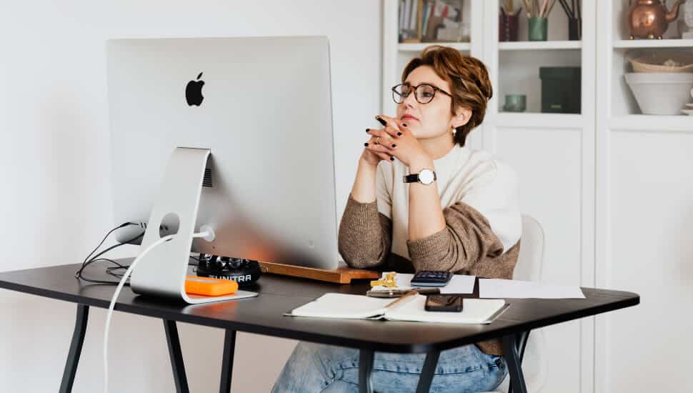 Woman staring at her screen