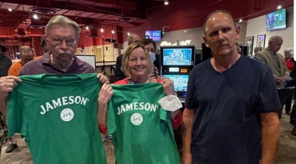 Joe Schell, George and Pattie Hart, the first three customers at O'Sheas in Harrah's Philadelphia, Chester.
