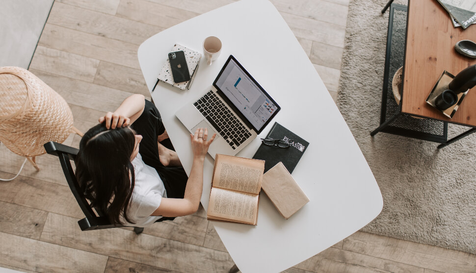 woman working at home office.