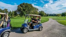golfers in carts