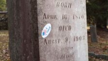 grave marker with sticker