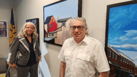 West Chester Mayor Lillian DeBaptiste, left, and artist David Katz.