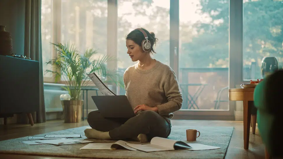 Young woman working from home