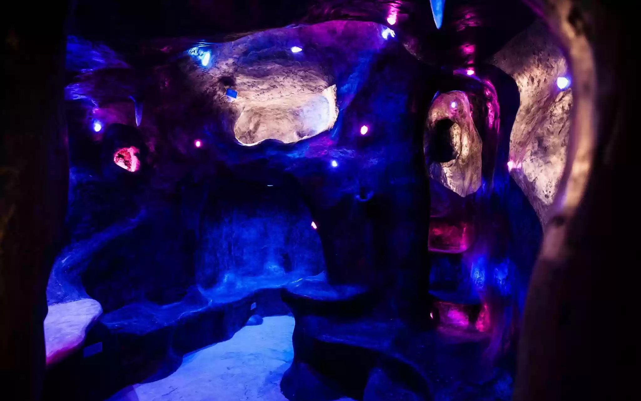 cave meditation room with lights