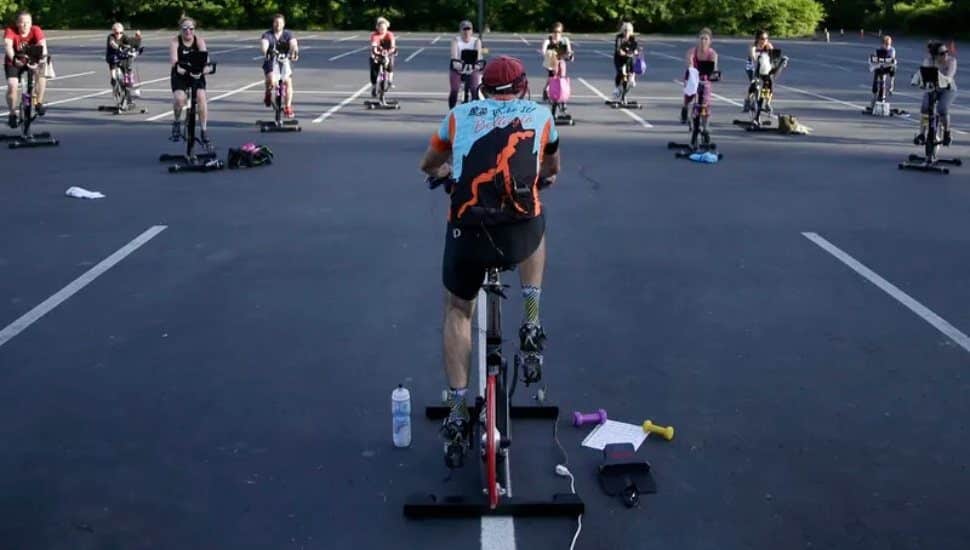 cycle class outside in parking lot