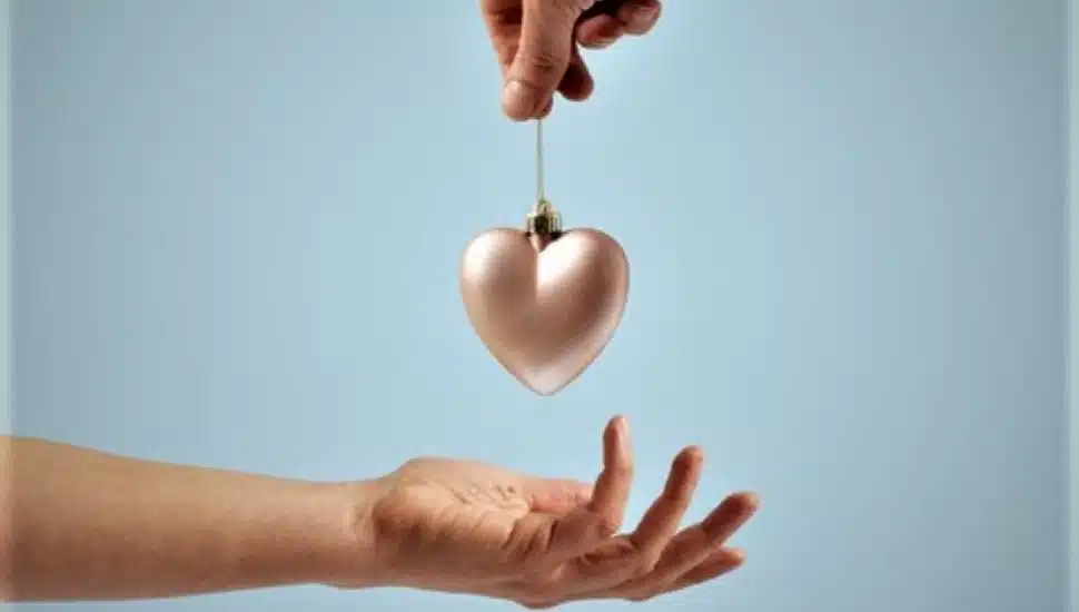 Giving of a heart ornament charity