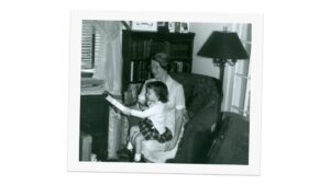 Isabel Briggs-Meyer with granddaughter Kathleen in her Swarthmore living room