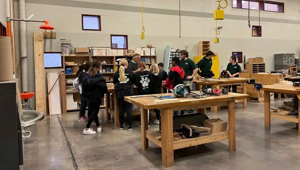 students learning in workshop