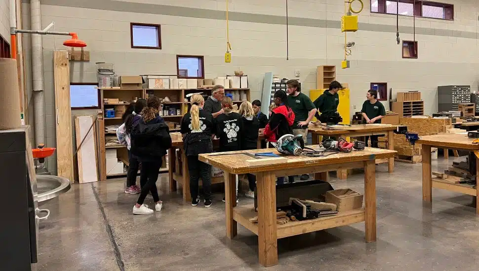 students learning in workshop