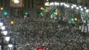Crowds Packing the streets in Center City to celebrate The Philadelphia Eagles Championship victory.