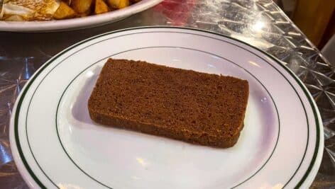 Plate of Scrapple an ethnic food of the Pennsylvania Dutch.