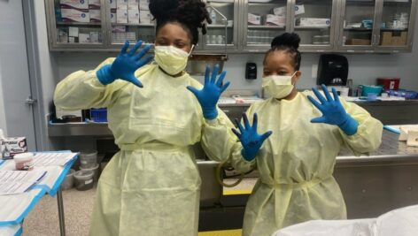 Pennsylvania Institute of Technology LPN students Demitria Anthony (left) and Tameka Cooper on their first day of rotation Jan. 18 at the Delaware County Medical Examiner’s Office