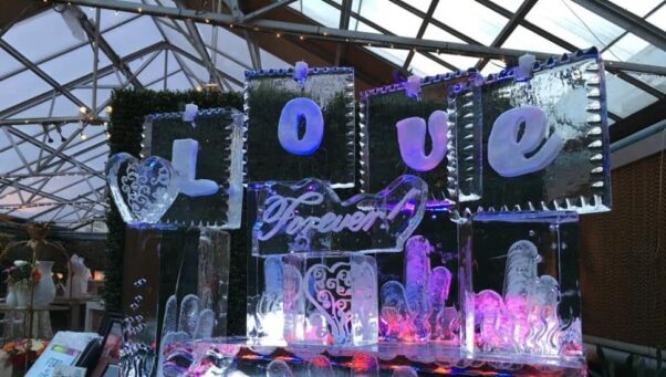 A 'love forever' ice sculpture