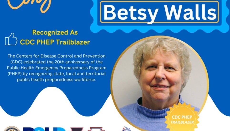 Betsy Walls is congratulated in a social media post by the Delaware County Health Department for being a public health trailblazer in Pennsylvania