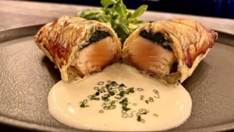 Scottish salmon Wellington with beurre blanc at Joey Chops