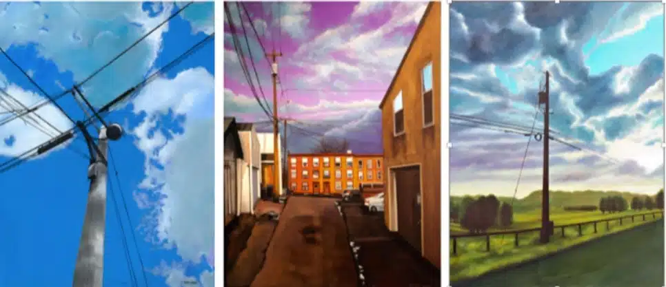 Trio of Wired Paintings, “Taking Wing”, Matlack St” and “I Still Believe”.