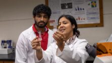 Widener bioengineering associate professor Dr. Anita Singh works with undergraduate researcher Zaph Joseph on NBPP, a childbirth injury that can lead to loss of movement