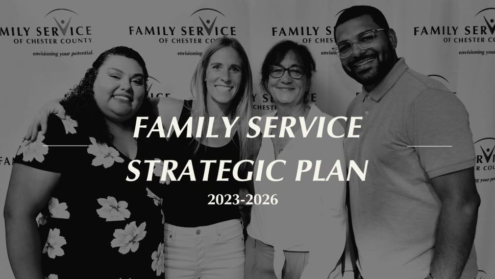 An art card promoting the new strategic plan for Family Service of Chester County.