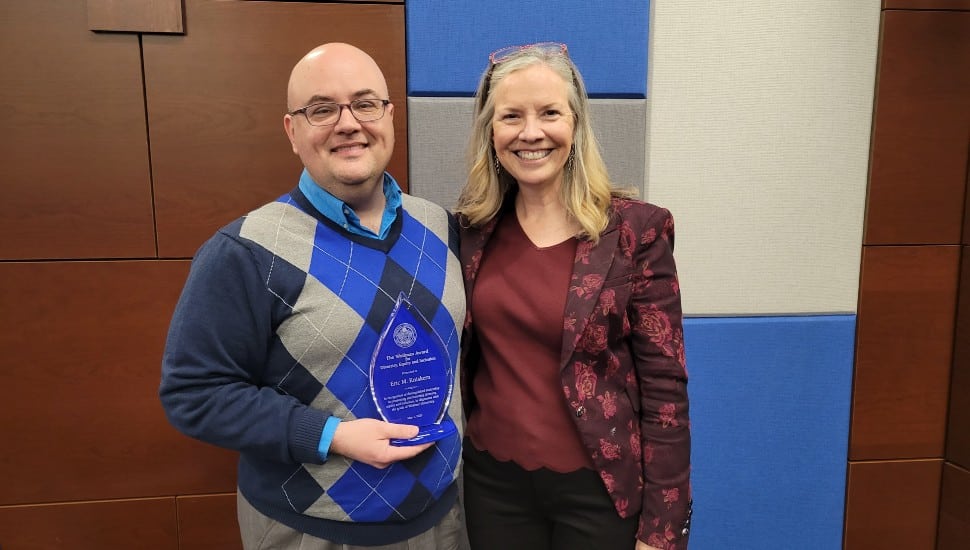 Eric Kniskern with Widener University President Stacey Robertson.