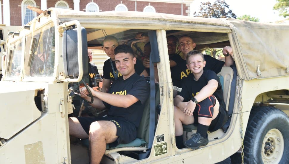 Exploring a US Army vehicle at the Valley Forge Military Academy and College