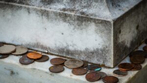 Coins on headstones Pottstown.