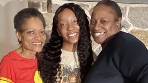 Jamera Whitney Williams, center, with her mothers, Tylanda, left, and Pamela.
