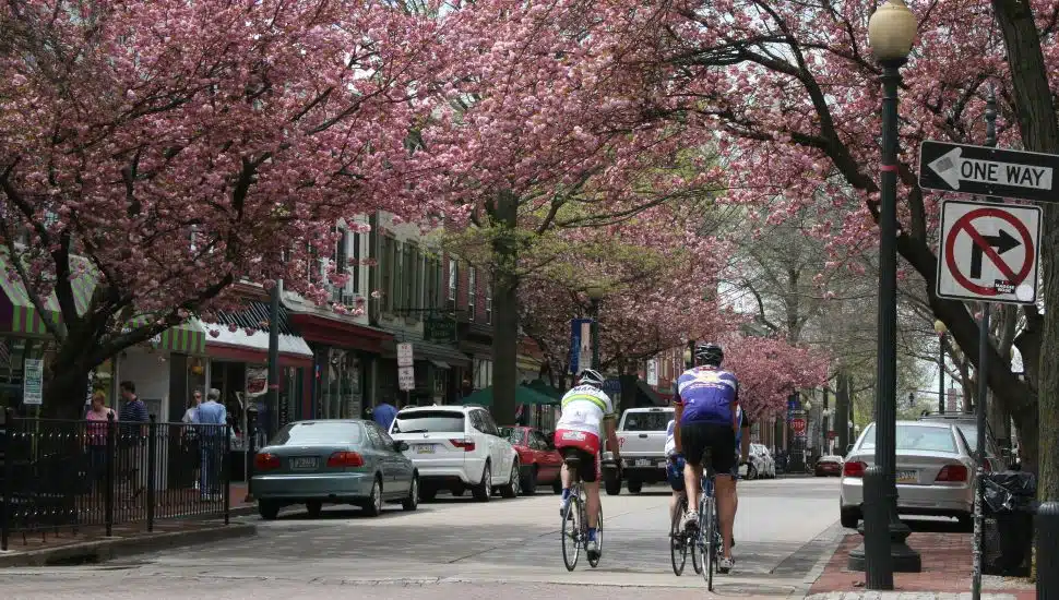 people biking and walking in west chester