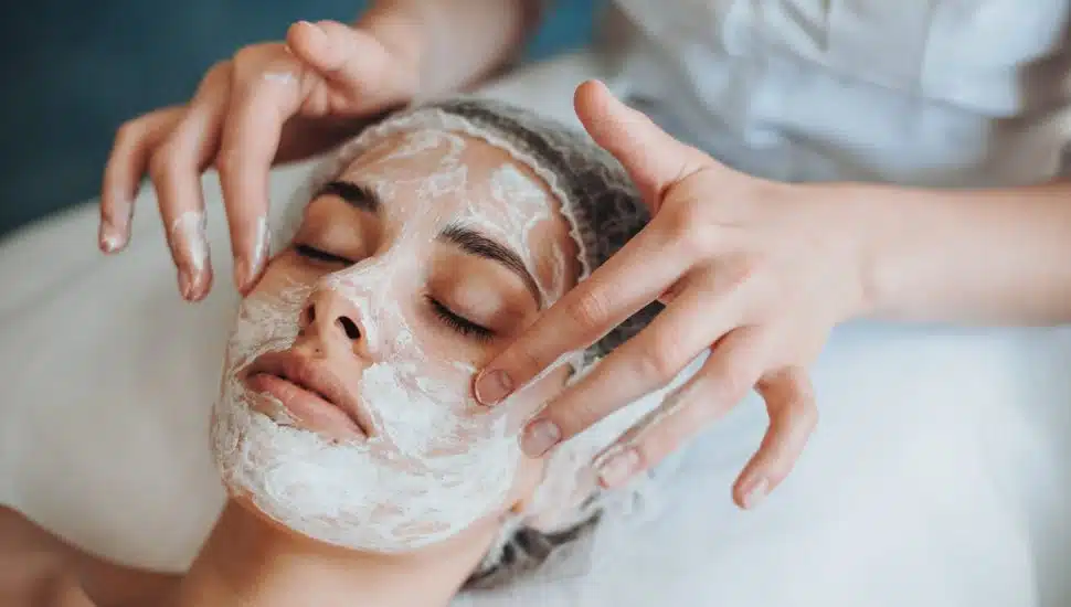 woman getting facial done