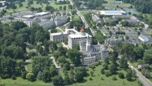 An aerial view of Neumann University.