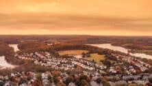 aerial view of upper uwchlan township with sunset