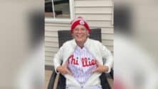 Debbie Torchiana decked out in her Phillies gear.